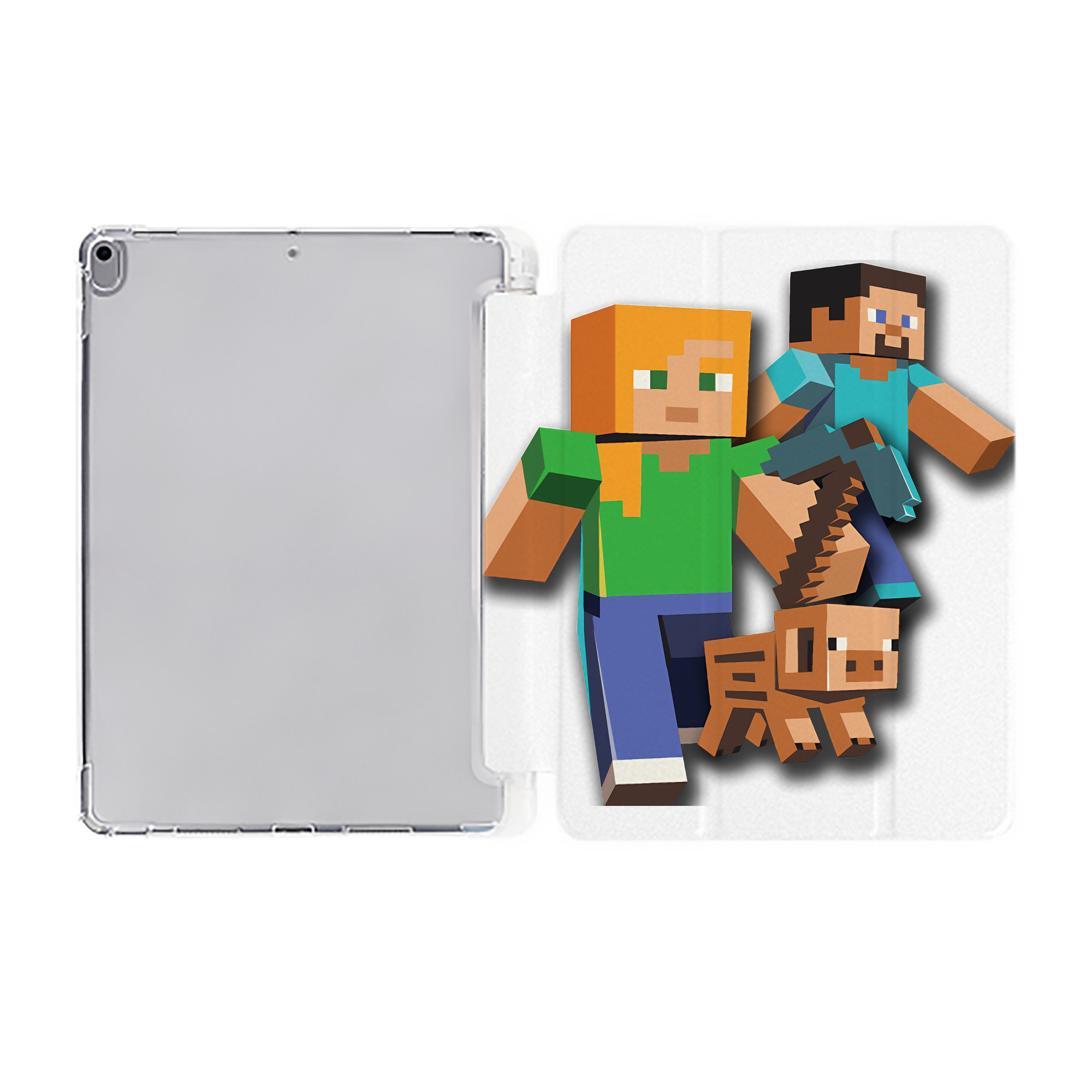 （画像用） マインクラフト ブロックの世界 Minecraft MC Block world IPad ケース ペン収納付き 三つ折りスタンド PUレザー×シリコン 対応機種9.5/10.5/10.9インチ